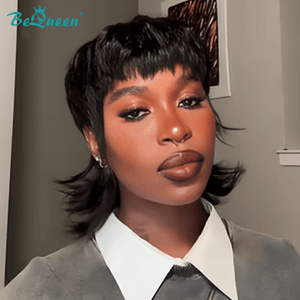 BeQueen Wig Mullet Wig Bequeen Short Mullet Glueless Bang Wig