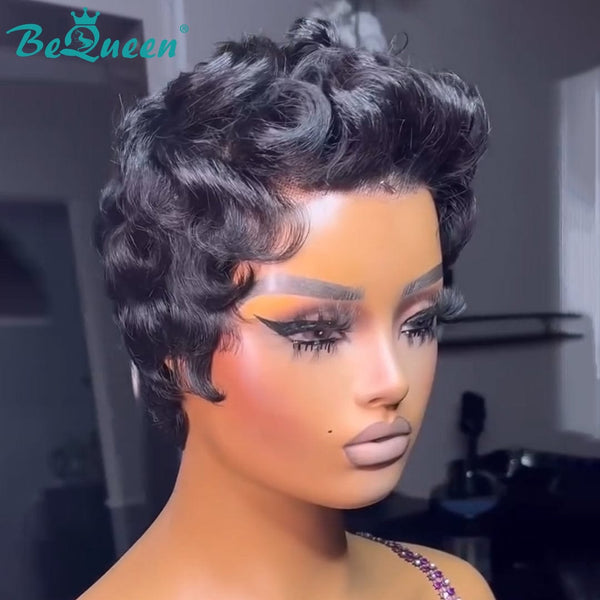 BeQueen Wig FULL LACE WIG Bequeen Short Pixie Cut 100% Human Hair Curly Full Lace Wig
