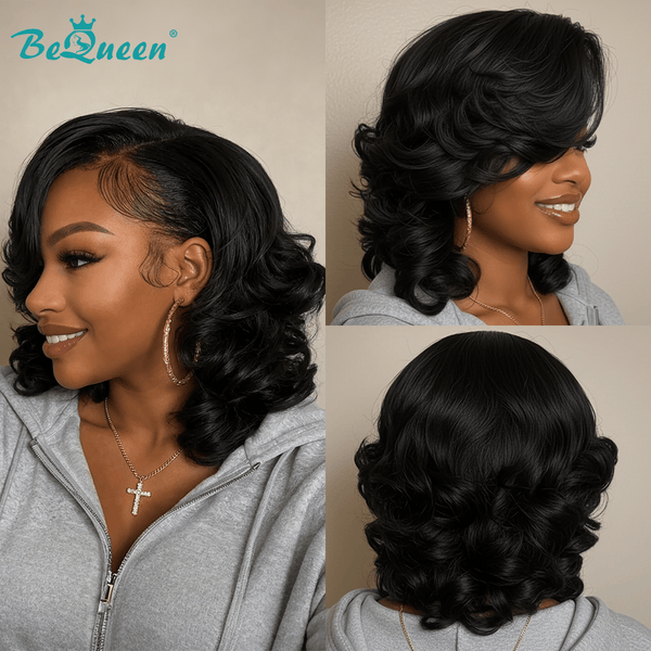BeQueen Wig Bequeen Side Part Egg Rolls Bob Lace Wig