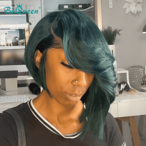 BeQueen Wig Bequeen Side Part Green Bob Lace Wig