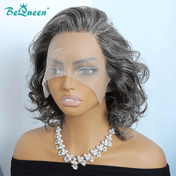 BeQueen Wig TOPPER & MOHAWK Bequeen Side Part Wave Salt and Pepper Bob Wig