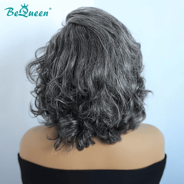 BeQueen Wig TOPPER & MOHAWK Bequeen Side Part Wave Salt and Pepper Bob Wig