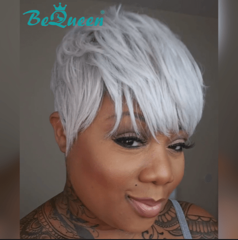 BeQueen Wig PIXIE WIGS Bequeen Silver Fox Pixie Cut Mechine Made Wig
