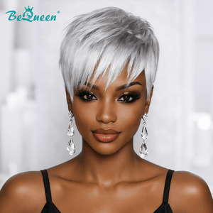 BeQueen Wig PIXIE WIGS Bequeen Silver Grey Straight Natural Style Pixie Wig