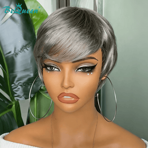 BeQueen Wig Luxurious Customized Wigs Bequeen Silver Grey Straight Short Cut Pixie Wig