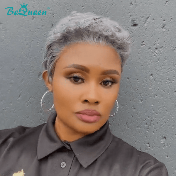 BeQueen Wig Luxurious Customized Wigs Bequeen Silver Poise Pixie Lace Wig
