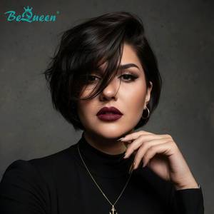 BeQueen Wig Bequeen Straight 1B Color Side Part Bob Wig
