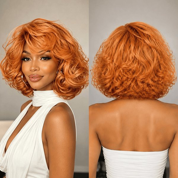 BeQueen Wig Mullet Wig BeQueen Summer Heat Orange Loose Wave Frontal Lace Style Bob Wig