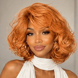 BeQueen Wig Mullet Wig BeQueen Summer Heat Orange Loose Wave Frontal Lace Style Bob Wig