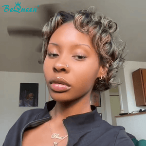 BeQueen Wig PIXIE WIGS Bequeen Sun-Kissed Brunette Wig with Caramel Highlights