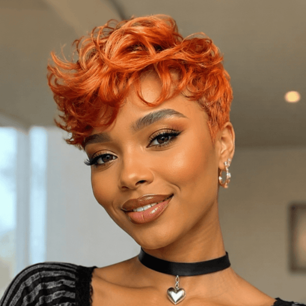 BeQueen Wig PIXIE WIGS Orange Bequeen Sunset Orange #350 Loose Wave Style No Lace Pixie Wig 100% Human Hair
