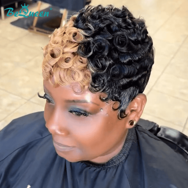 BeQueen Wig PIXIE WIGS Bequeen Two-Color Finger Wave Pixie Cut Wig