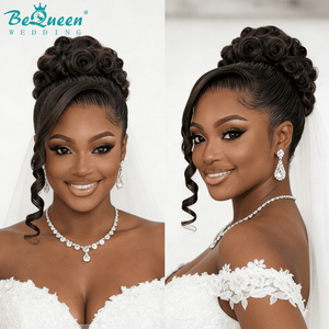 BeQueen Wig WEDDING WIG Bequeen Voluminous Jet Black Retro Updo Wedding Wig-1