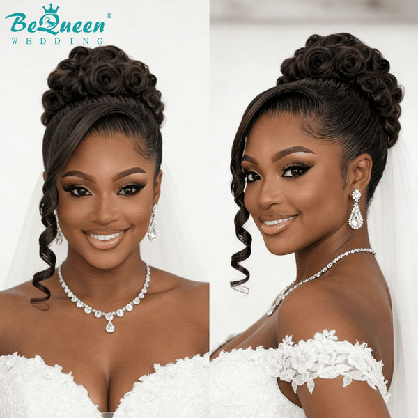 BeQueen Wig WEDDING WIG Bequeen Voluminous Jet Black Retro Updo Wedding Wig-1