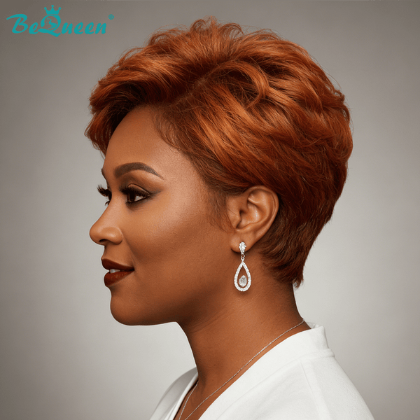 BeQueen Wig PIXIE WIGS Bequeen Warm Amber Auburn Brown Natrual Style Glueless lace Wig