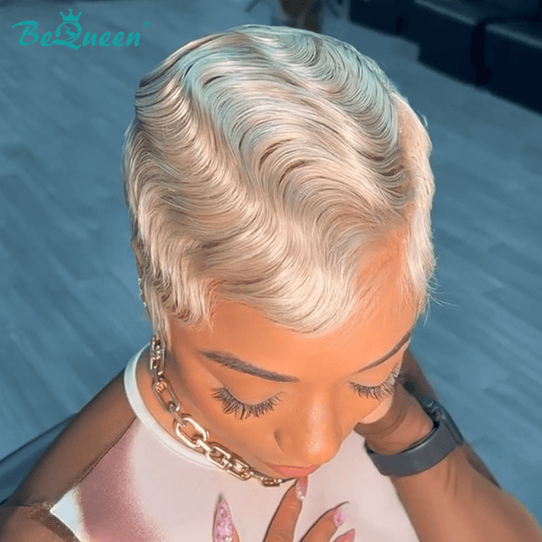 BeQueen Wig FULL LACE WIG Bequeen Wavy 613 blonde Pixie Cut Full Lace Wig