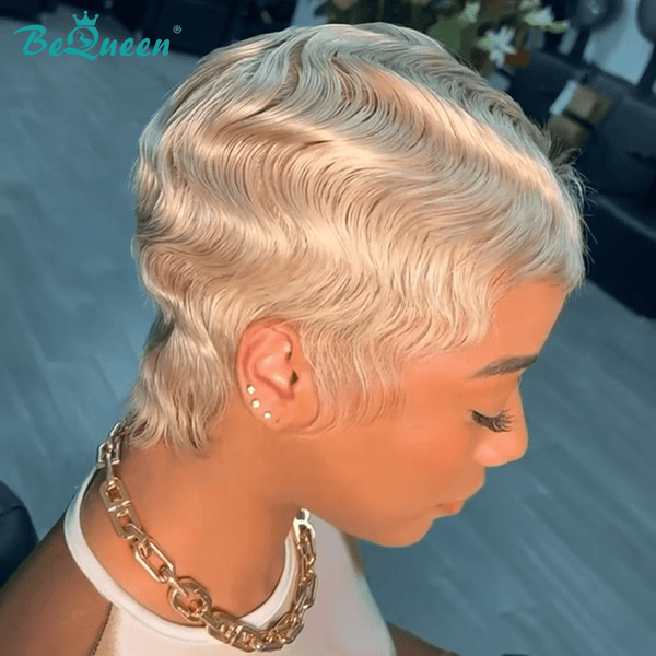 BeQueen Wig FULL LACE WIG Bequeen Wavy 613 blonde Pixie Cut Full Lace Wig