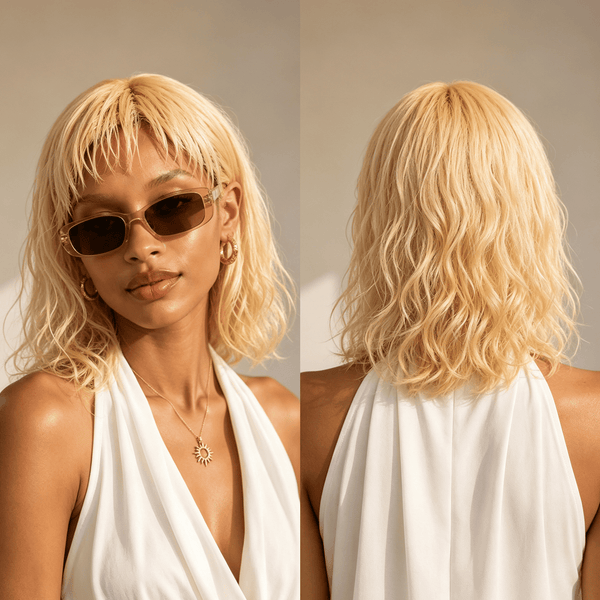 BeQueen Wig PIXIE WIGS Bequeen Wet Look Platinum Bob Style with Bang 100% Human Hair