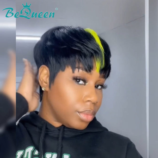 BeQueen Wig PIXIE WIGS Bequeen Yellow Part Machine Made Short Pixie Wig