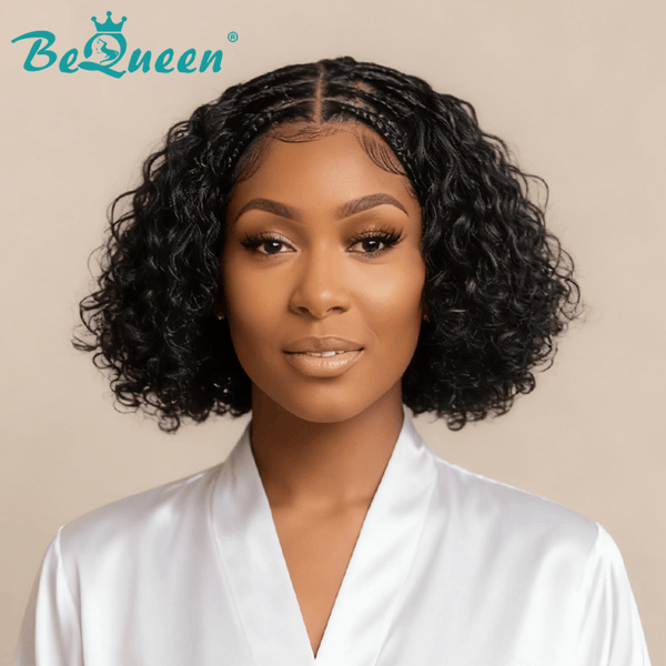BeQueenWig Sexy Braid Lace Wig Bequeen 100% Human Hair Black Short Braided Bob Wig