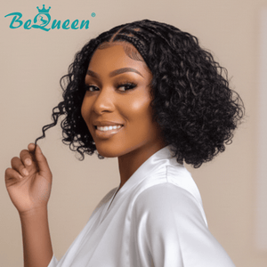 BeQueenWig Sexy Braid Lace Wig Bequeen 100% Human Hair Black Short Braided Bob Wig