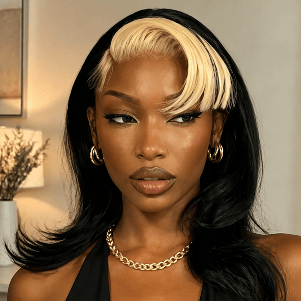 BeQueenWig As pic BEQUEEN 13×4 Lace Frontal Highlight Blonde Side Part 12 Inch Long Full Cap Wig