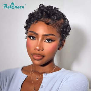 BeQueenWig PIXIE WIGS Bequeen 1B Cute Wool Roll Short Cut Pixie Wig