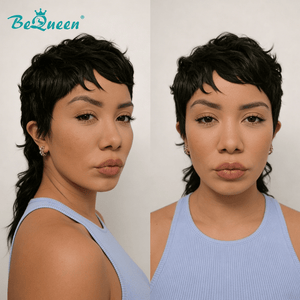 BeQueenWig TOPPER & MOHAWK Bequeen 1B Elegant Short Cut Bang Mullet Wig