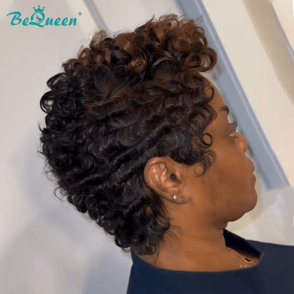 BeQueenWig PIXIE WIGS Bequeen 1B Highlight Brown Special Style Pixie Wig