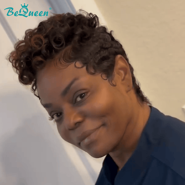 BeQueenWig PIXIE WIGS Bequeen 1B Highlight Brown Special Style Pixie Wig