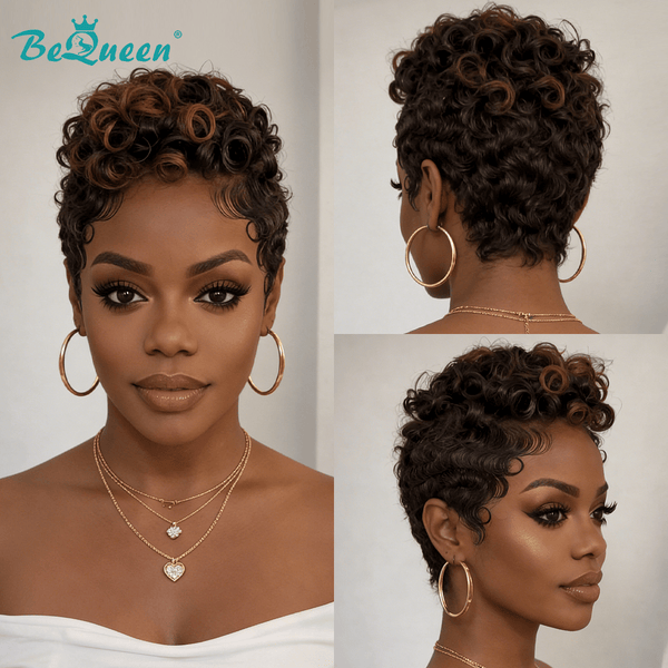 BeQueenWig PIXIE WIGS Bequeen 1B Highlight Brown Special Style Pixie Wig