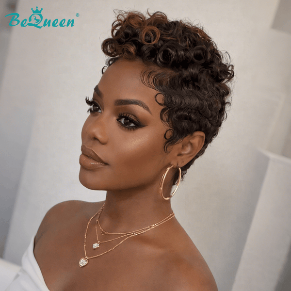 BeQueenWig PIXIE WIGS Bequeen 1B Highlight Brown Special Style Pixie Wig