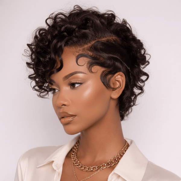 BeQueenWig PIXIE WIGS Bequeen 1B Longer Wave Pretty Women Style Full Lace Wig