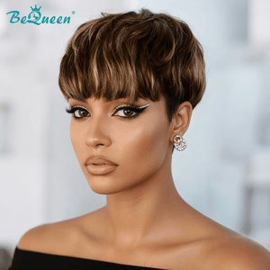 BeQueenWig PIXIE WIGS Bequeen 1B Mixed Brown Special Made Topper Wig