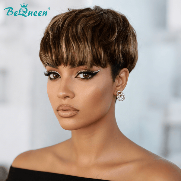 BeQueenWig PIXIE WIGS Bequeen 1B Mixed Brown Special Made Topper Wig