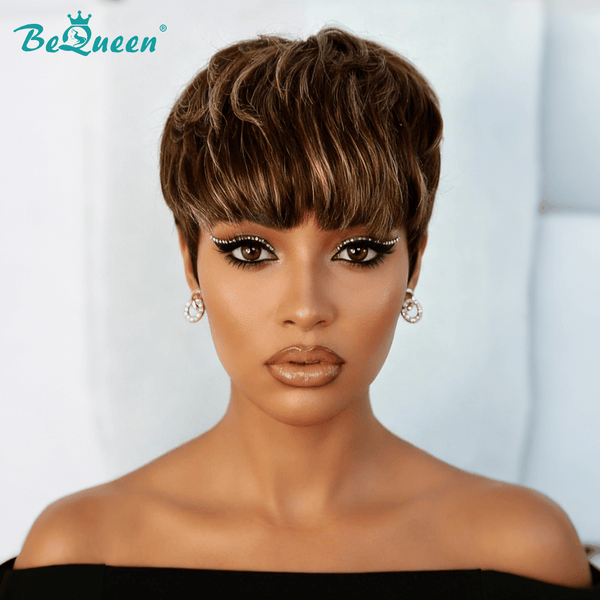 BeQueenWig PIXIE WIGS Bequeen 1B Mixed Brown Special Made Topper Wig