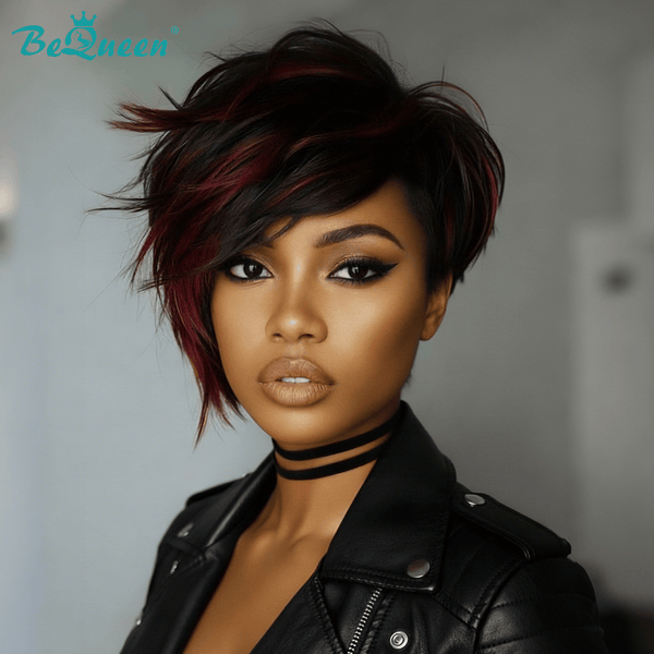 BeQueenWig PIXIE WIGS Bequeen 1B Mixed Red Special Made Pixie Wig