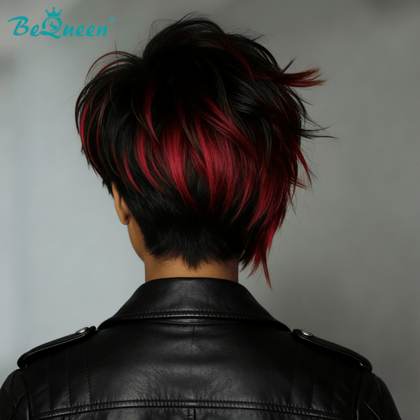 BeQueenWig PIXIE WIGS Bequeen 1B Mixed Red Special Made Pixie Wig