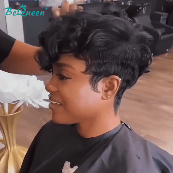 BeQueenWig PIXIE WIGS Bequeen 1B Natural Wave Lace Wig