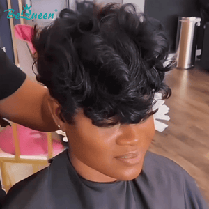 BeQueenWig PIXIE WIGS Bequeen 1B Natural Wave Lace Wig