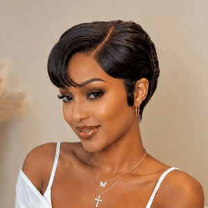 BeQueenWig PIXIE WIGS Bequeen 1B Side Part 13×4 Frontal lace Straight Style Pixie Short Cut Wig