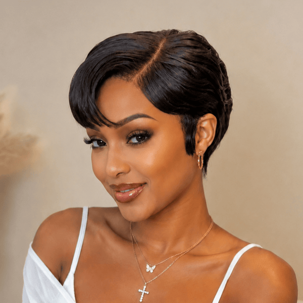 BeQueenWig PIXIE WIGS Bequeen 1B Side Part 13×4 Frontal lace Straight Style Pixie Short Cut Wig