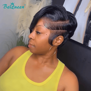 BeQueenWig PIXIE WIGS Bequeen 1B Side Part Wave Full Lace Wig