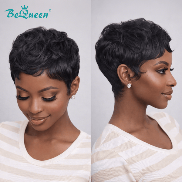 BeQueenWig PIXIE WIGS Bequeen 1B Special Style Wave Pixie Wig