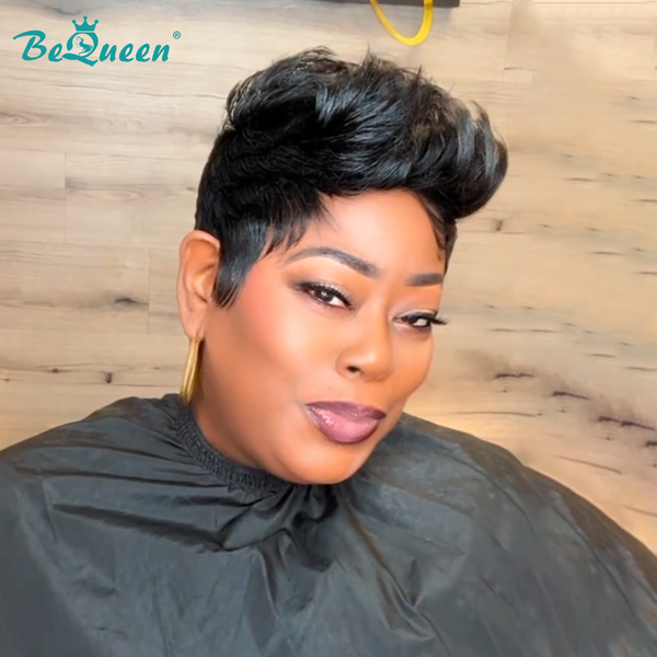 BeQueenWig PIXIE WIGS Bequeen 1B Spiky Women Style Short Cut Wig
