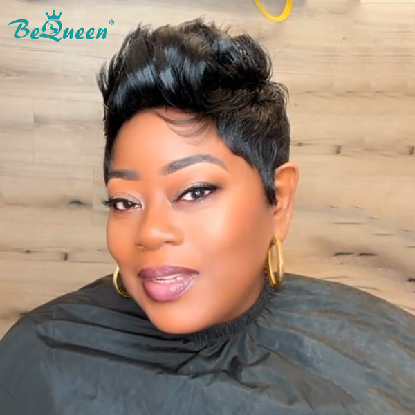 BeQueenWig PIXIE WIGS Bequeen 1B Spiky Women Style Short Cut Wig