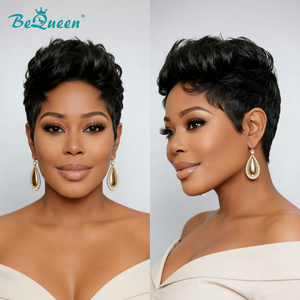 BeQueenWig PIXIE WIGS Bequeen 1B Spiky Women Style Short Cut Wig