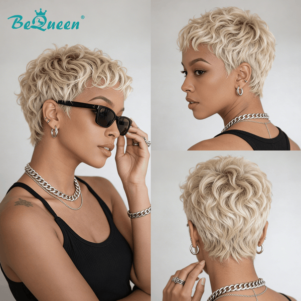 BeQueenWig PIXIE WIGS Bequeen #613 Champagne Full Lace Pixie Cut Wig