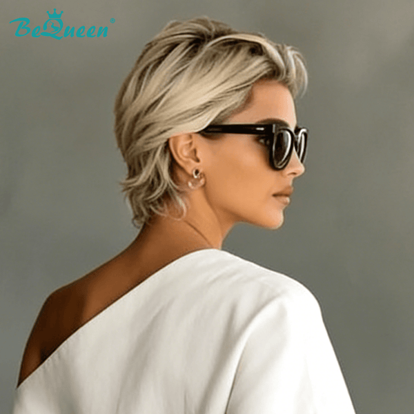 BeQueenWig PIXIE WIGS Bequeen 613 Slick Back Black Root Short Cut Pixie Wig