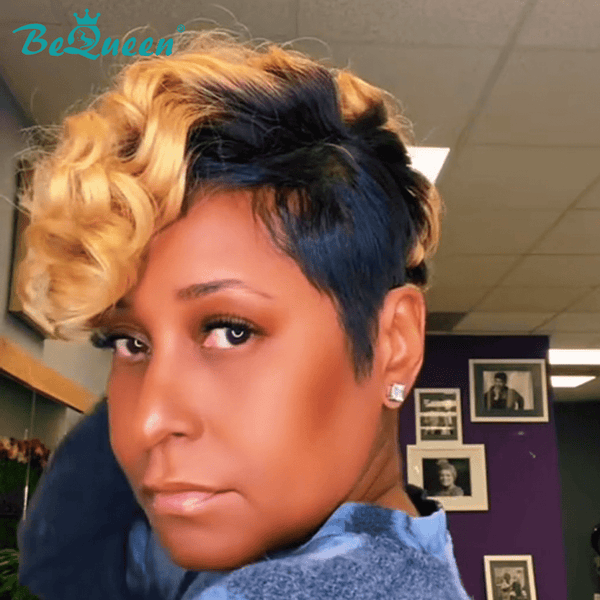 BeQueenWig TOPPER & MOHAWK Bequeen Black and Gold Side-swept Curly Topper